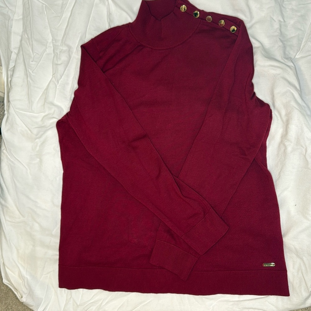 Calvin Klein mock neck sweater with gold buttons. Size M